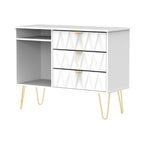 Meuble TV Geo à 3 tiroirs avec pieds en épingle à cheveux dorés