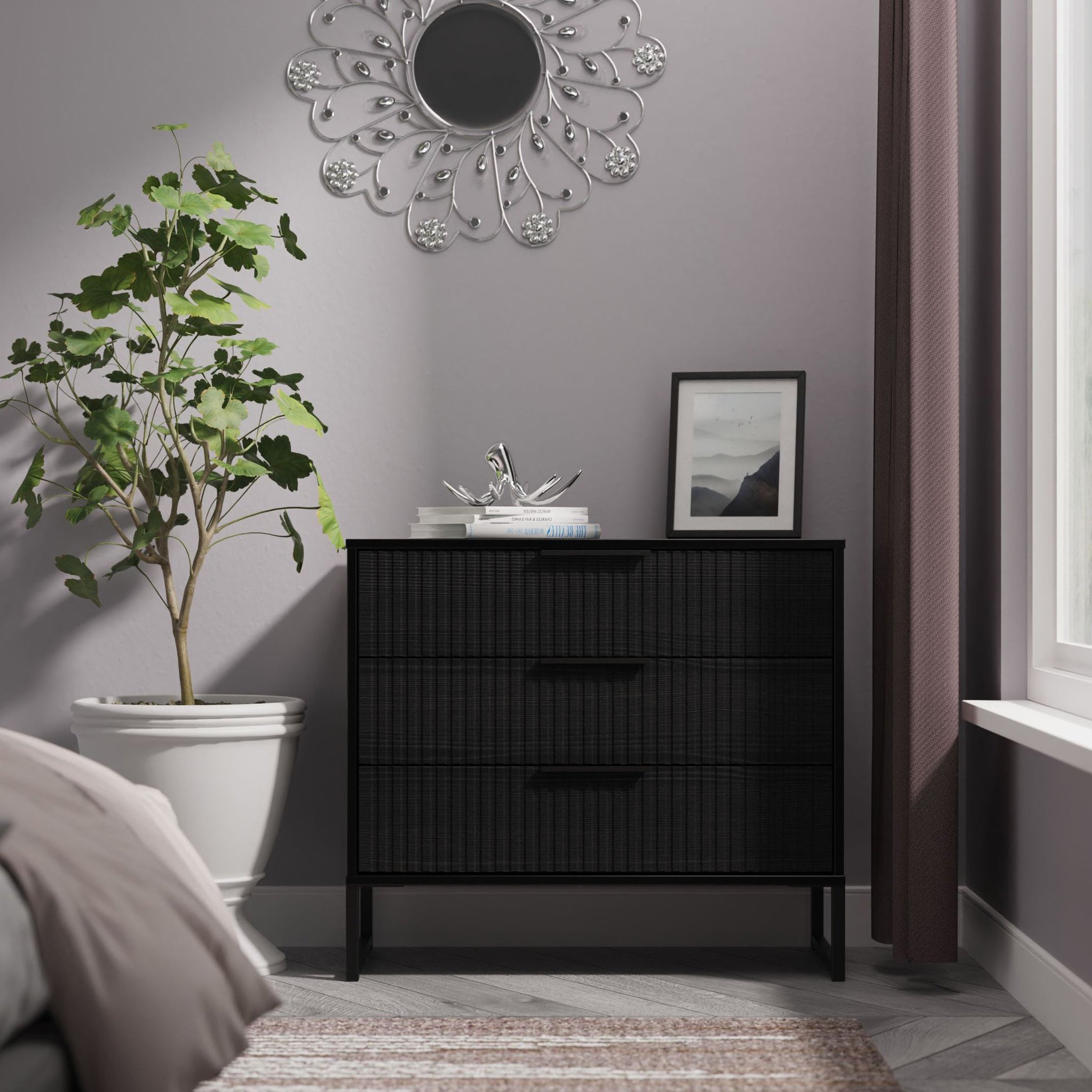 Commode large à 3 tiroirs cannelés Callo