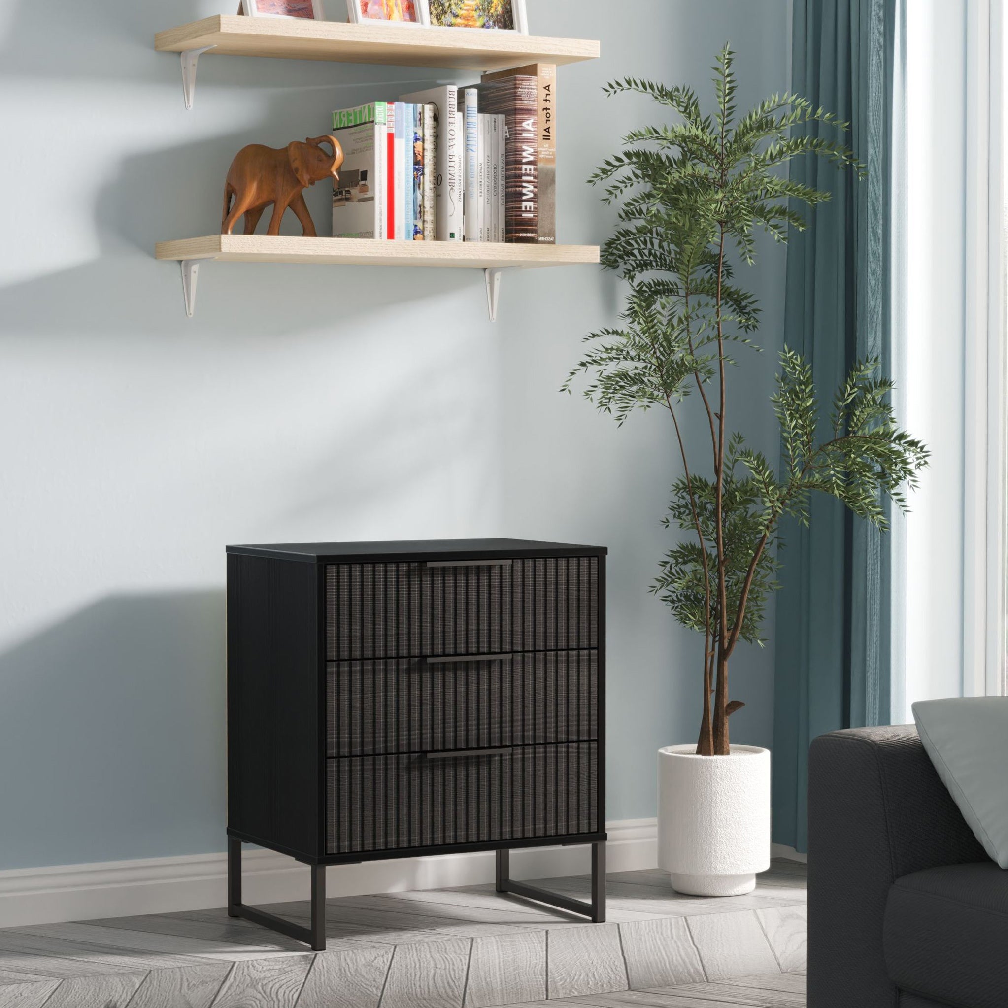 Commode à trois tiroirs cannelée Callo