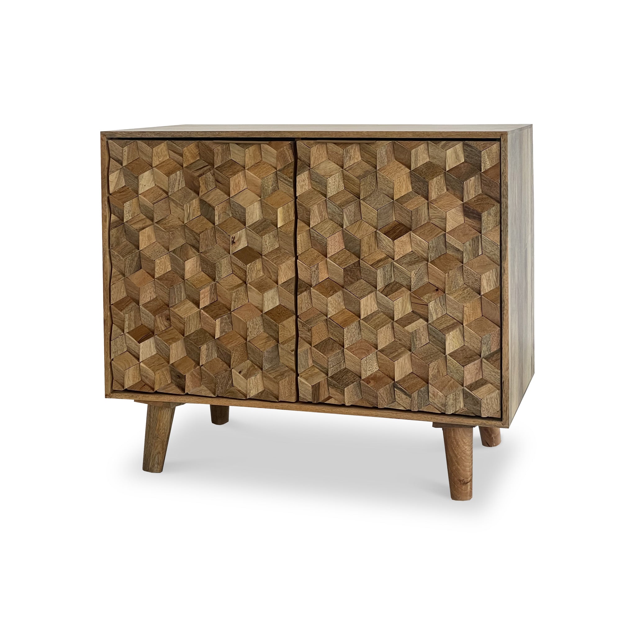 Buffet Enzo géométrique en bois de manguier à 2 portes