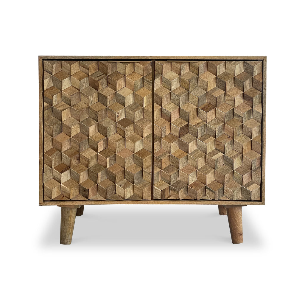 Buffet Enzo géométrique en bois de manguier à 2 portes