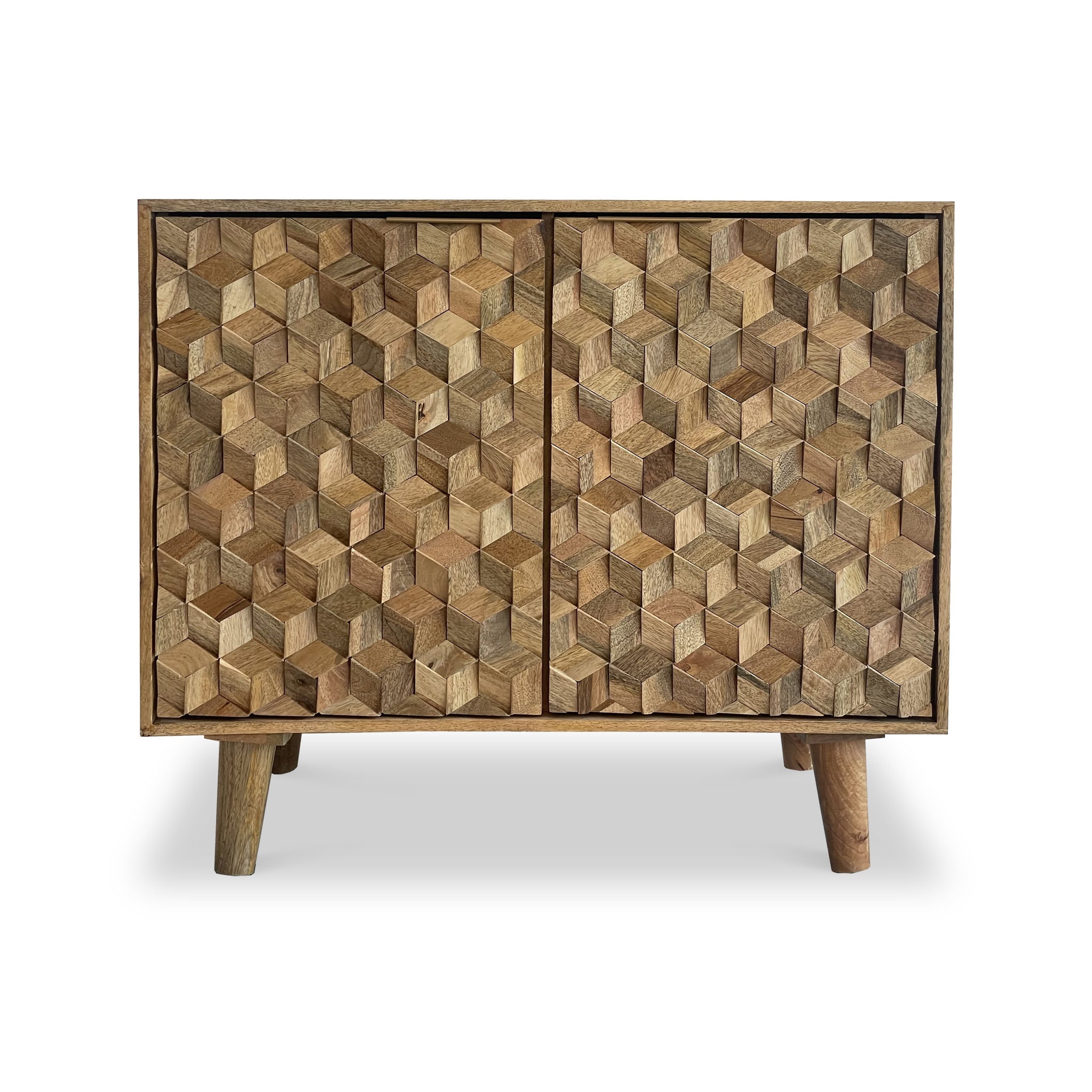 Buffet Enzo géométrique en bois de manguier à 2 portes