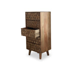 Commode haute Enzo géométrique en bois de manguier à 5 tiroirs