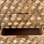 Commode haute Enzo géométrique en bois de manguier à 5 tiroirs