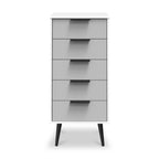 Commode haute Asher blanche à 5 tiroirs avec pieds noirs