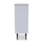 Commode haute Asher blanche à 5 tiroirs avec pieds noirs