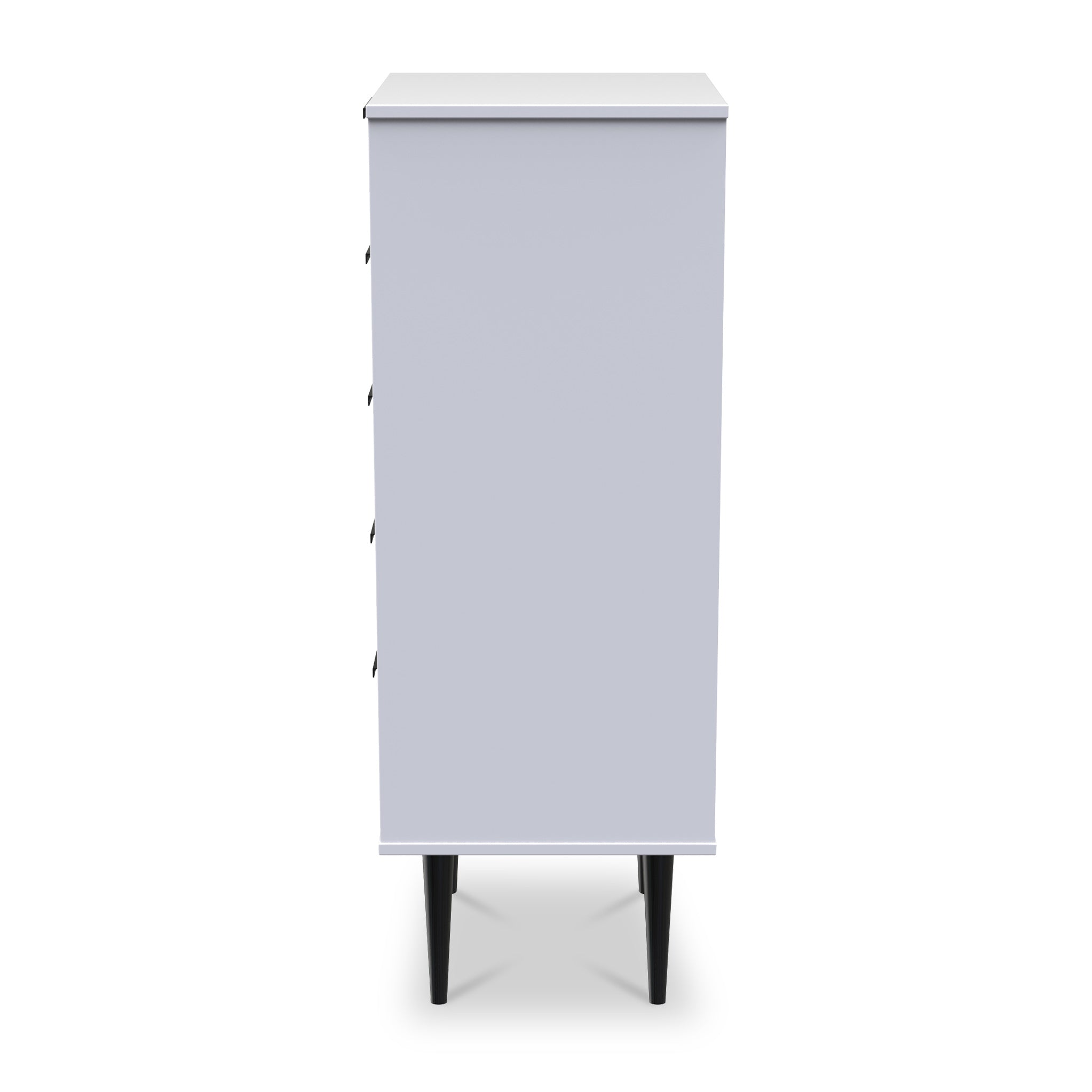 Commode haute Asher blanche à 5 tiroirs avec pieds noirs