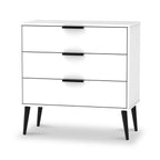 Commode Asher blanche à 3 tiroirs avec pieds noirs