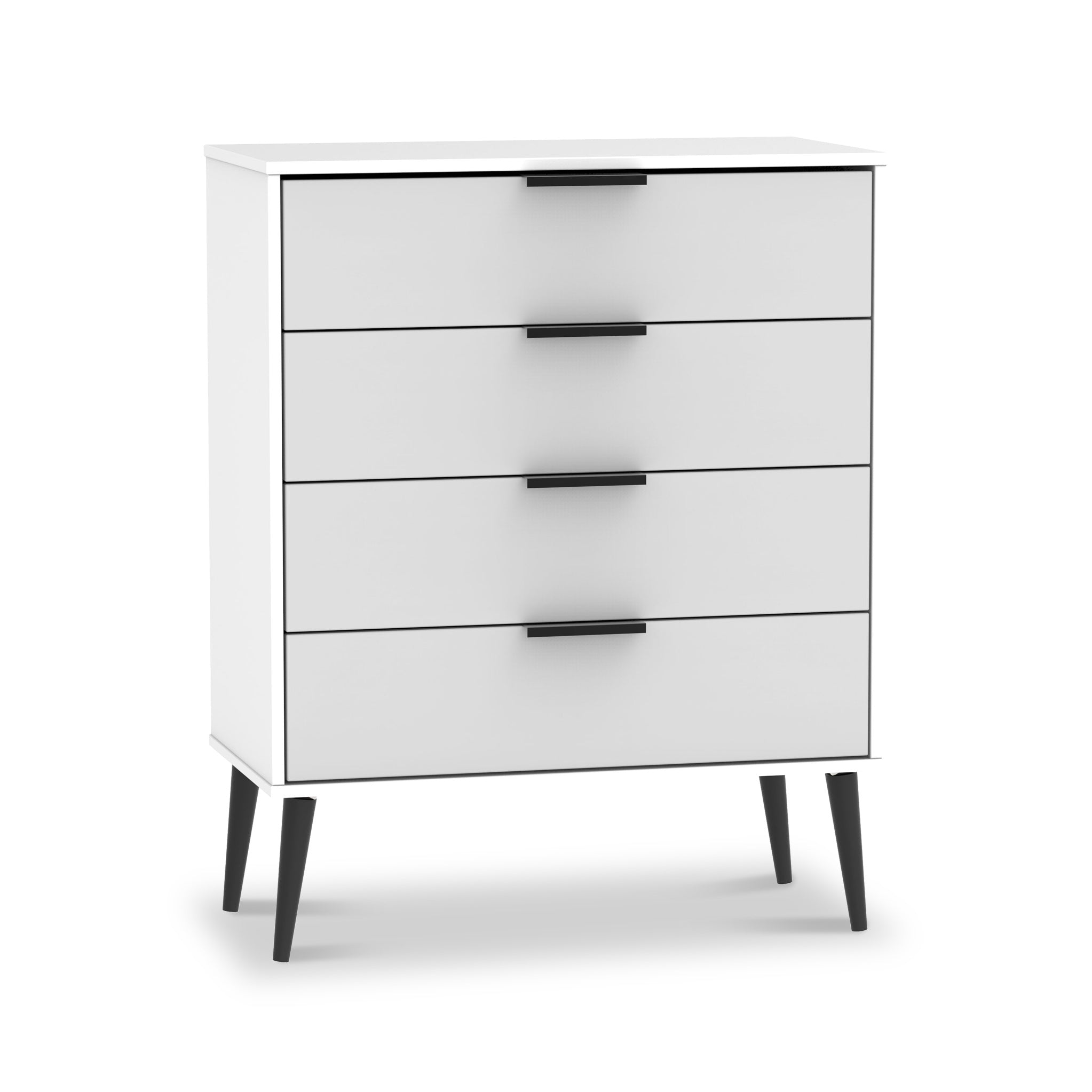 Commode Asher blanche à 4 tiroirs avec pieds noirs