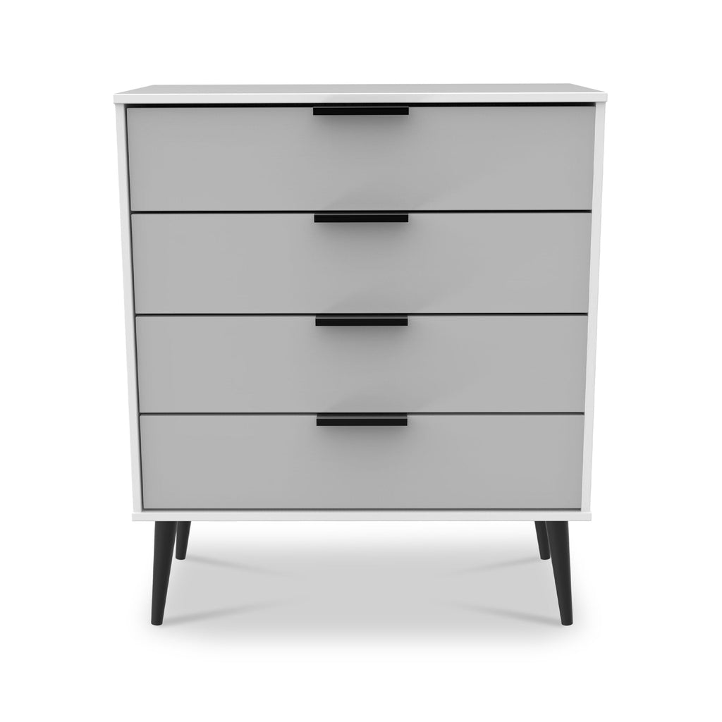 Commode Asher blanche à 4 tiroirs avec pieds noirs