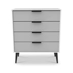 Commode Asher blanche à 4 tiroirs avec pieds noirs