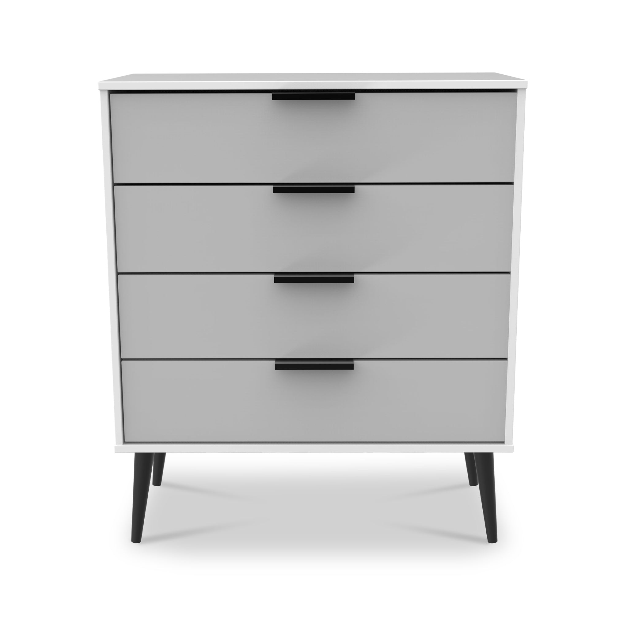 Commode Asher blanche à 4 tiroirs avec pieds noirs