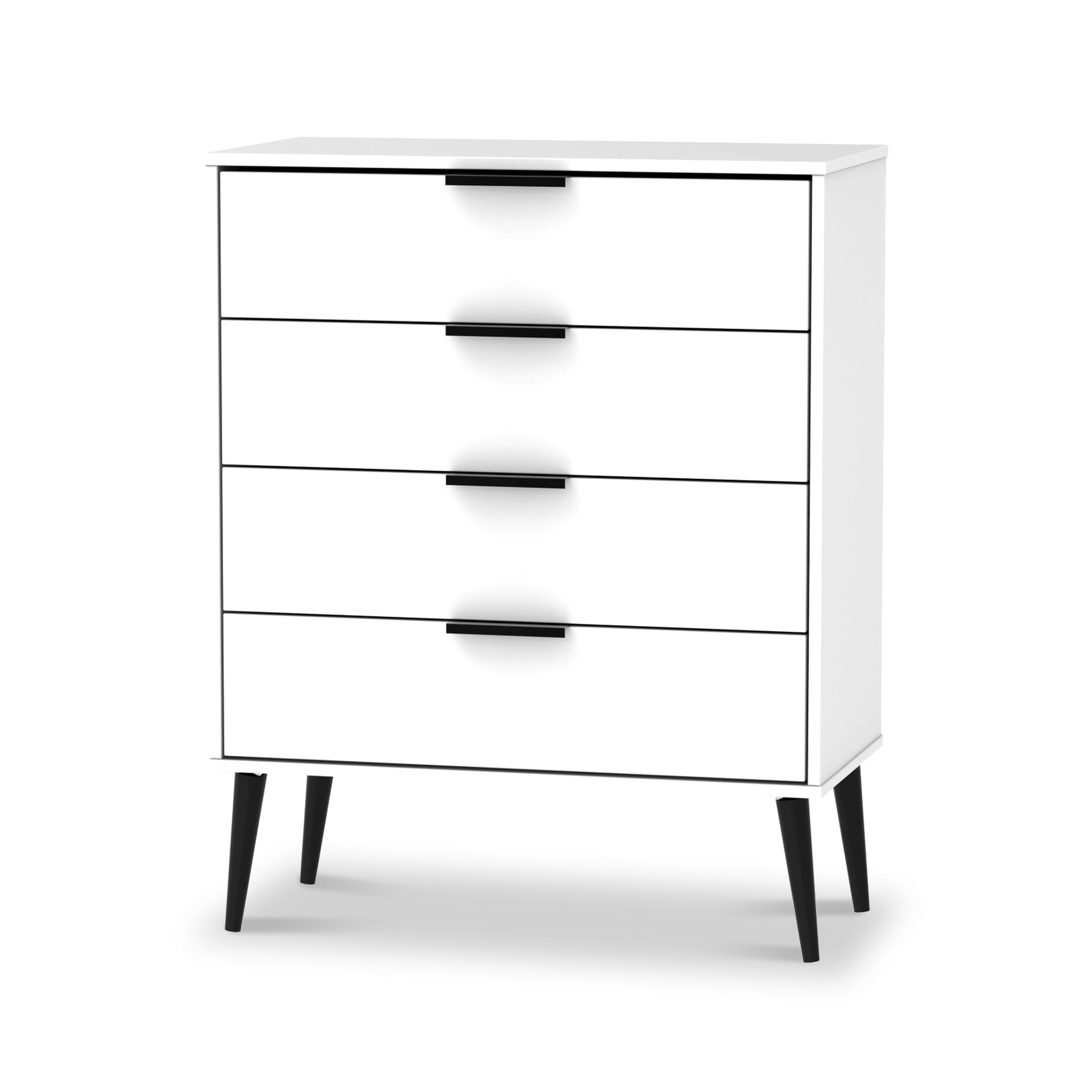 Commode Asher blanche à 4 tiroirs avec pieds noirs