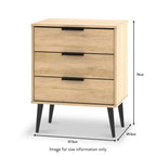 Meuble mi-mollet Asher en chêne clair à 3 tiroirs avec pieds noirs