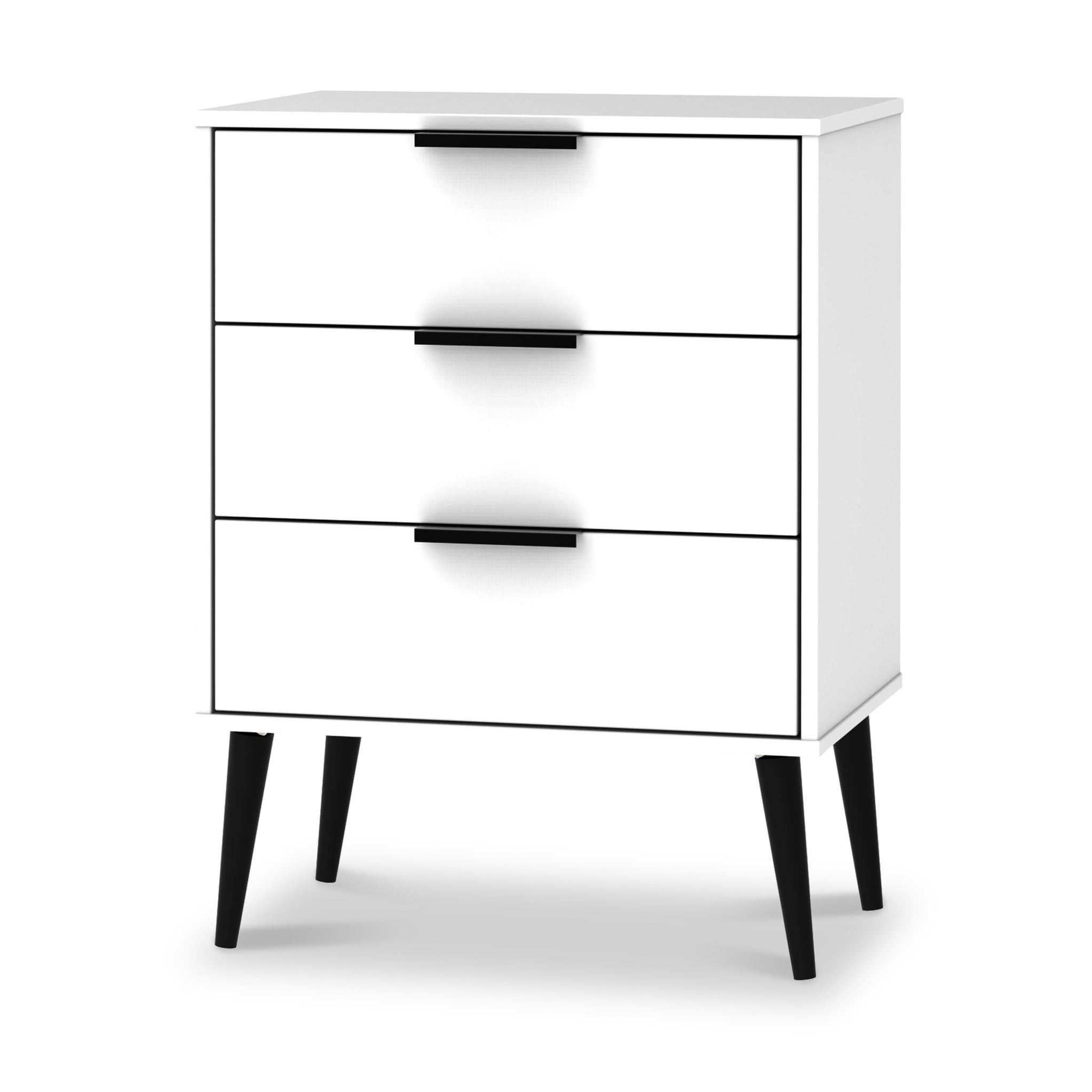 Meuble mi-mollet Asher blanc à 3 tiroirs avec pieds noirs