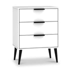 Meuble mi-mollet Asher blanc à 3 tiroirs avec pieds noirs