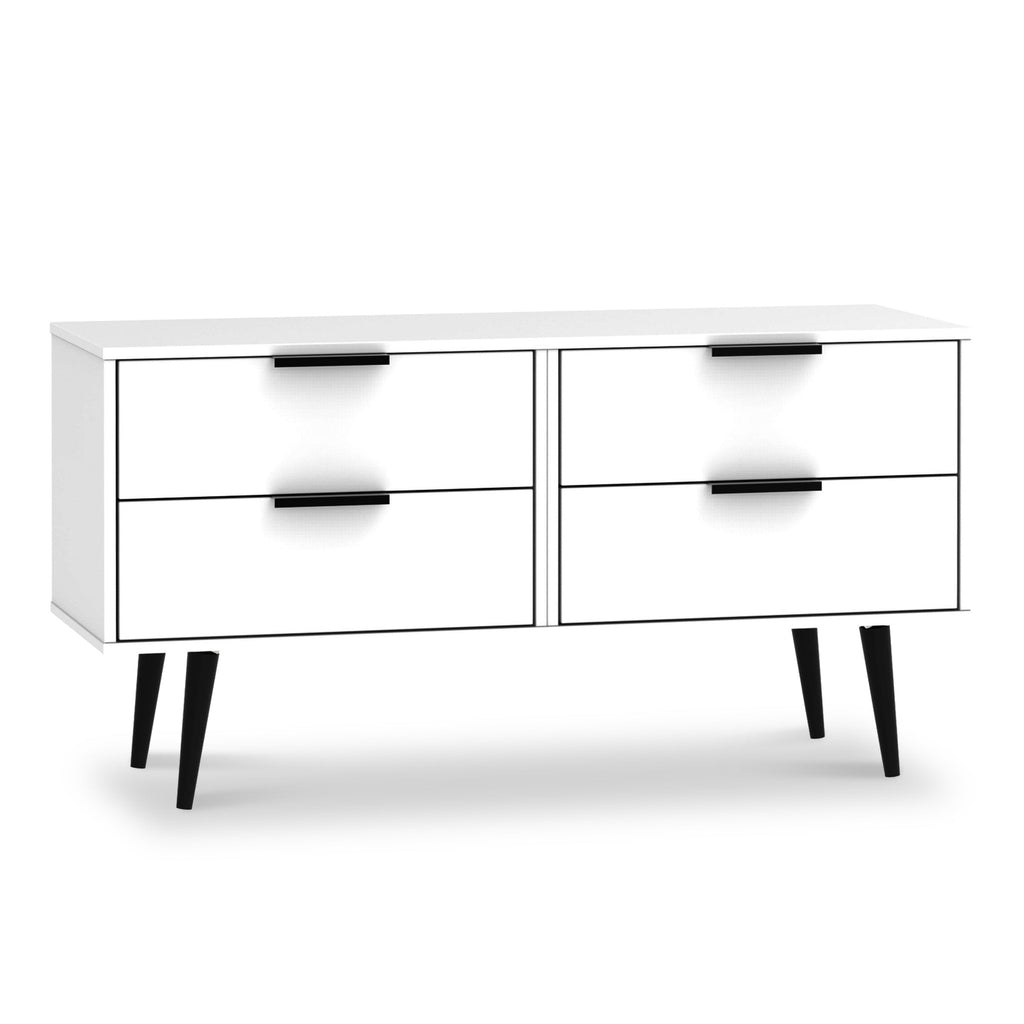 Meuble de rangement bas Asher blanc à 4 tiroirs avec pieds noirs