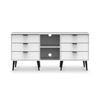 Buffet Asher blanc à 6 tiroirs avec pieds noirs