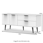 Buffet large Asher blanc à 2 tiroirs et 2 portes avec pieds noirs