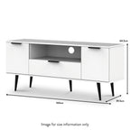 Meuble TV large Asher blanc à 2 portes et 1 tiroir avec pieds noirs