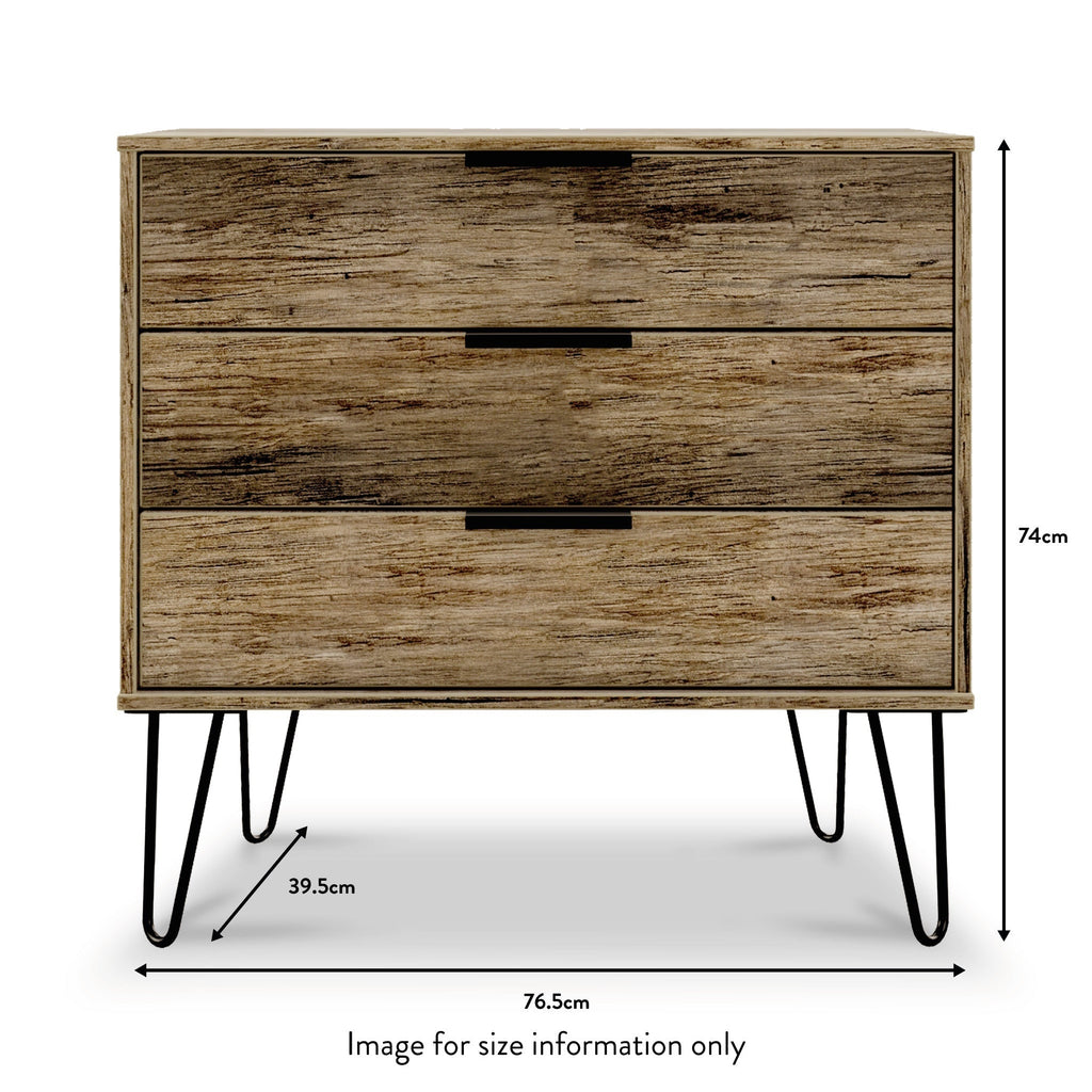 Commode à 3 tiroirs Moreno en chêne rustique