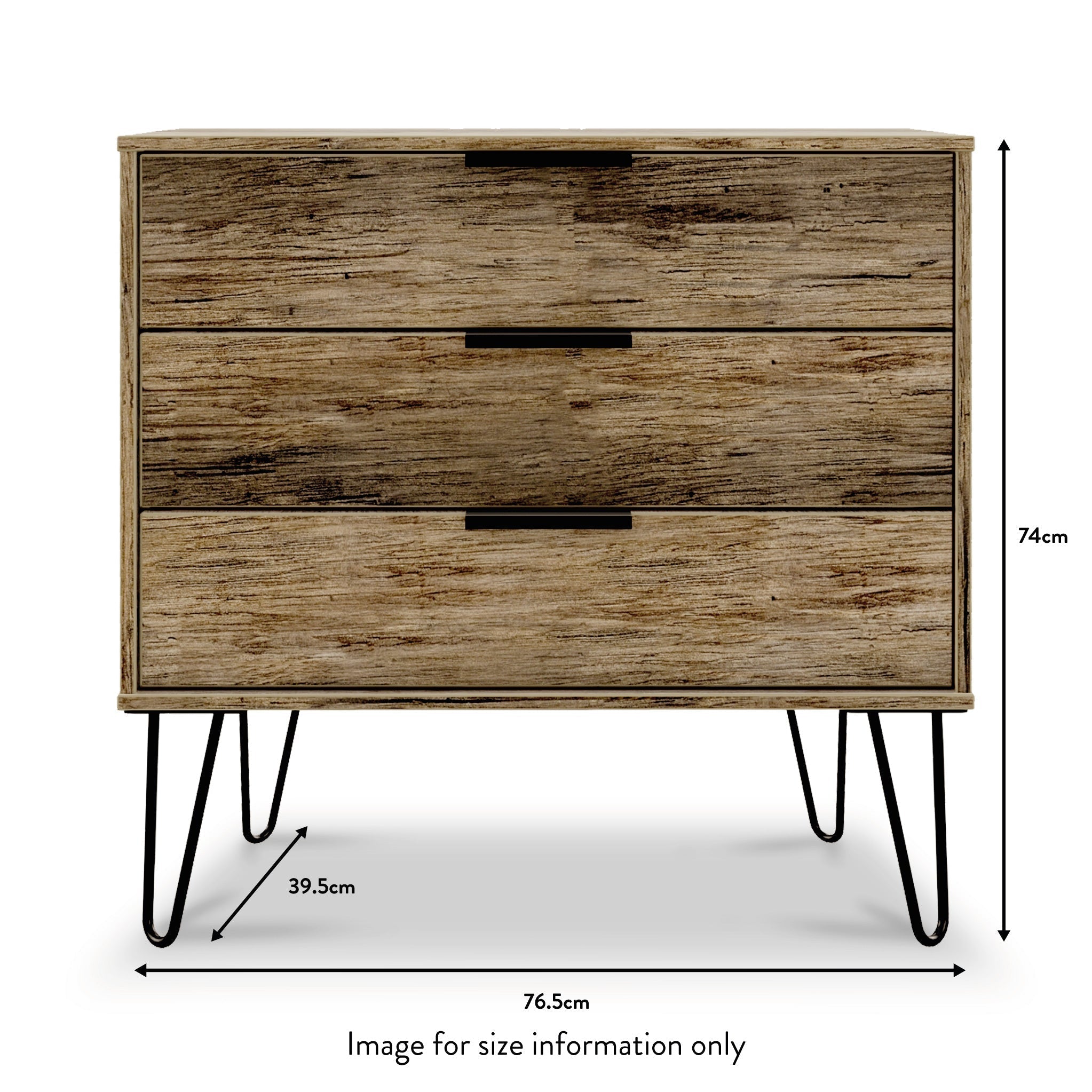 Commode à 3 tiroirs Moreno en chêne rustique