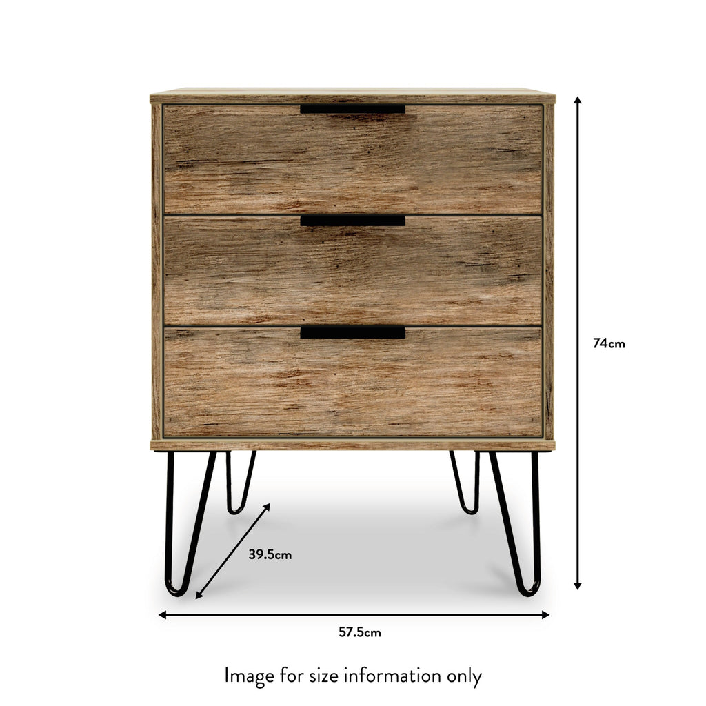 Meuble midi à 3 tiroirs Moreno en chêne rustique