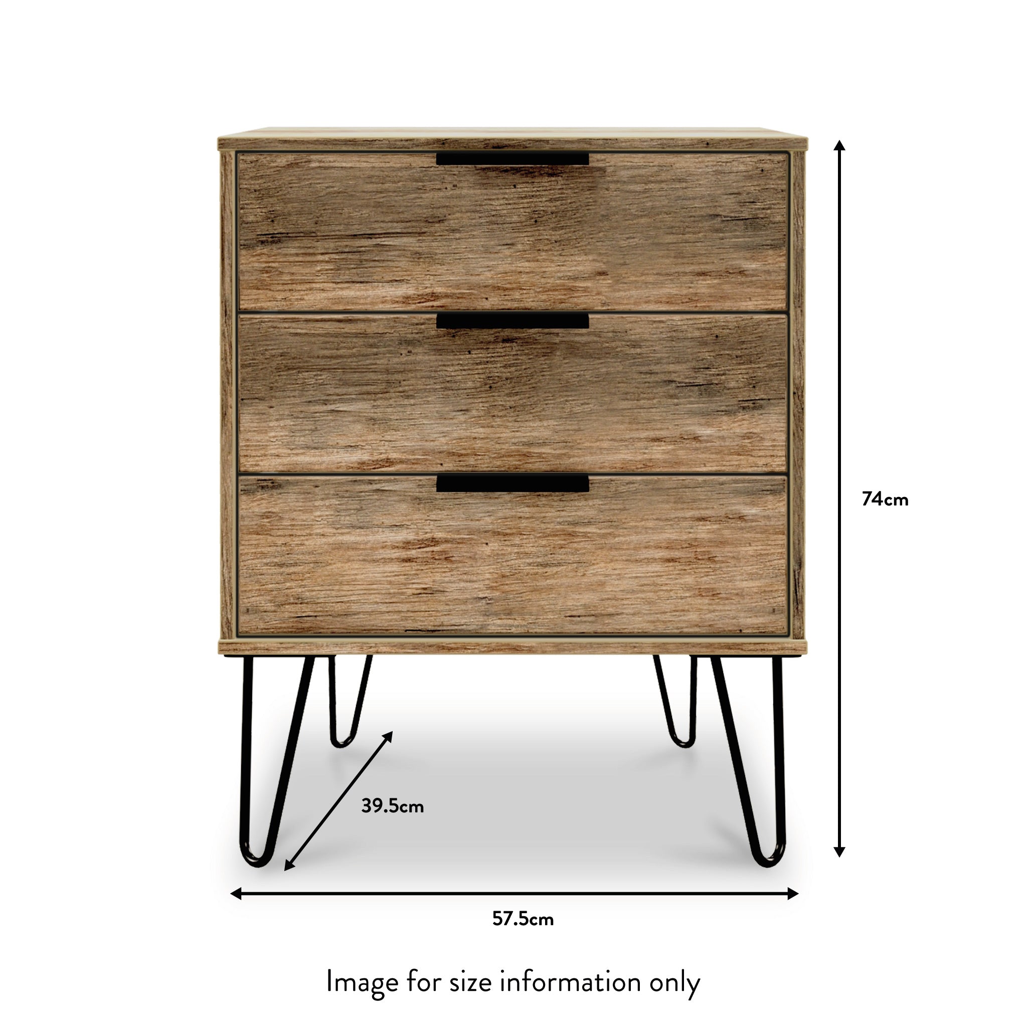 Meuble midi à 3 tiroirs Moreno en chêne rustique