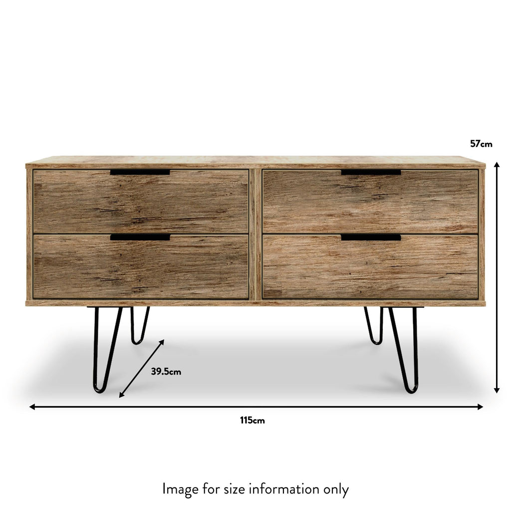 Meuble de rangement bas Moreno en chêne rustique à 4 tiroirs