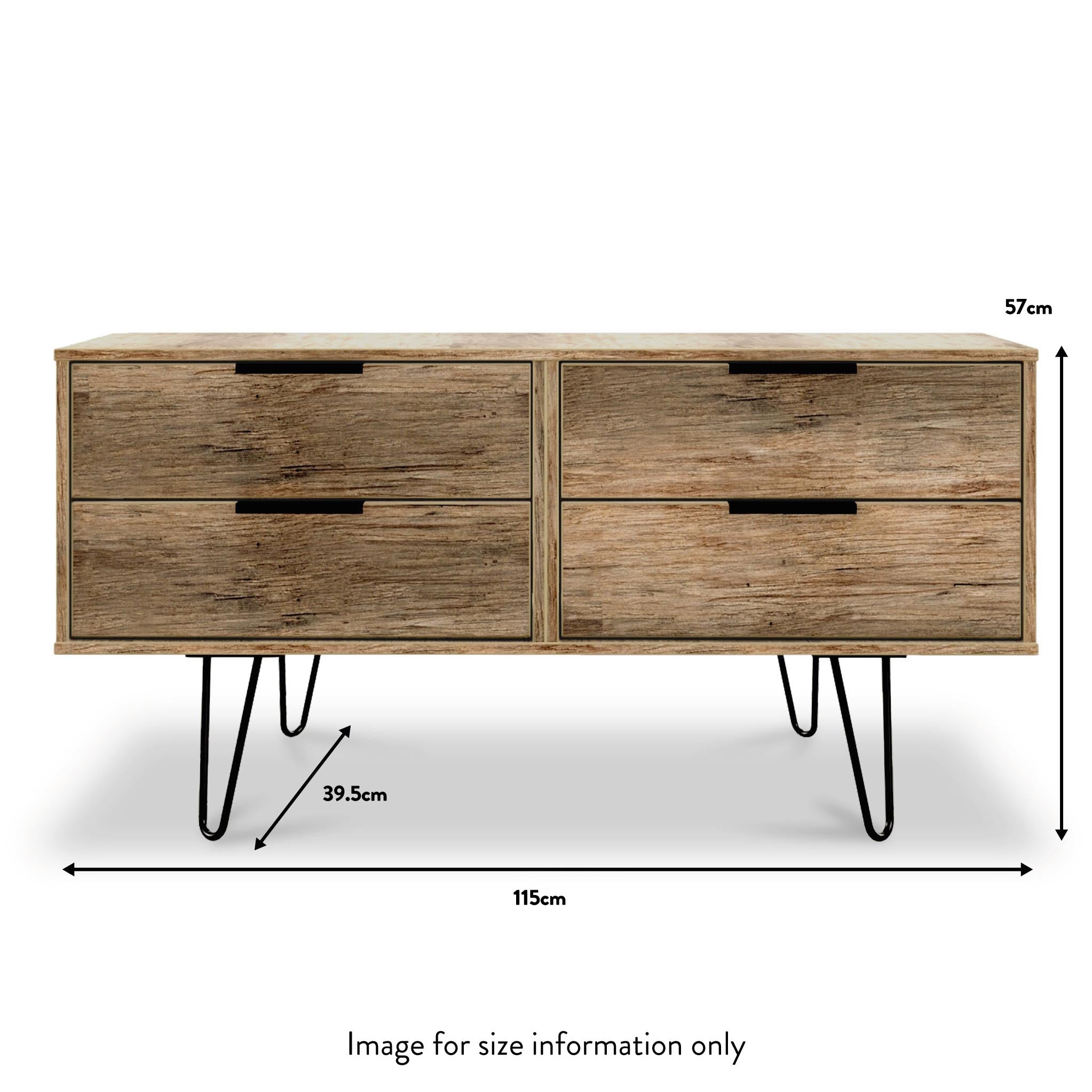 Meuble de rangement bas Moreno en chêne rustique à 4 tiroirs