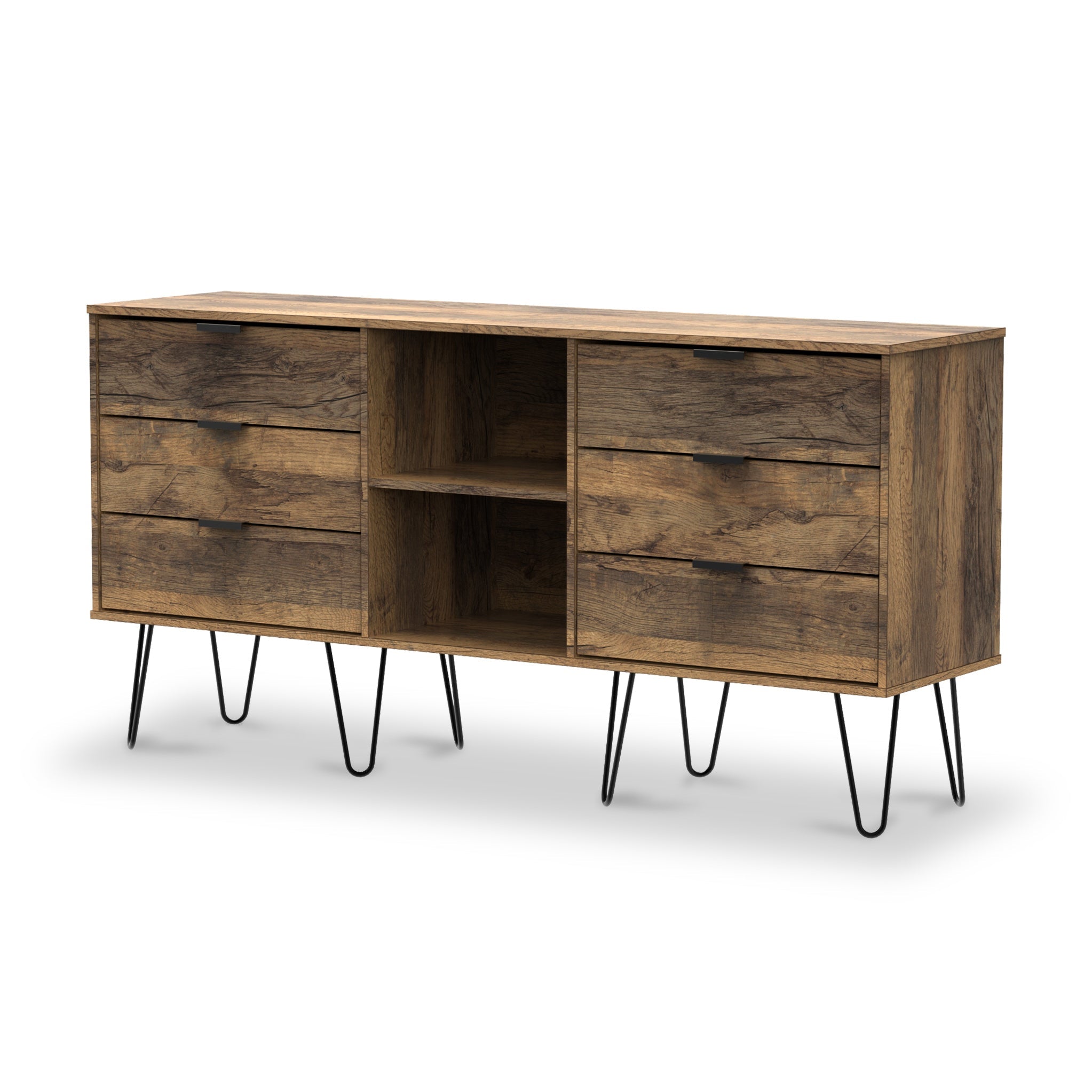 Buffet Moreno en chêne rustique à 6 tiroirs