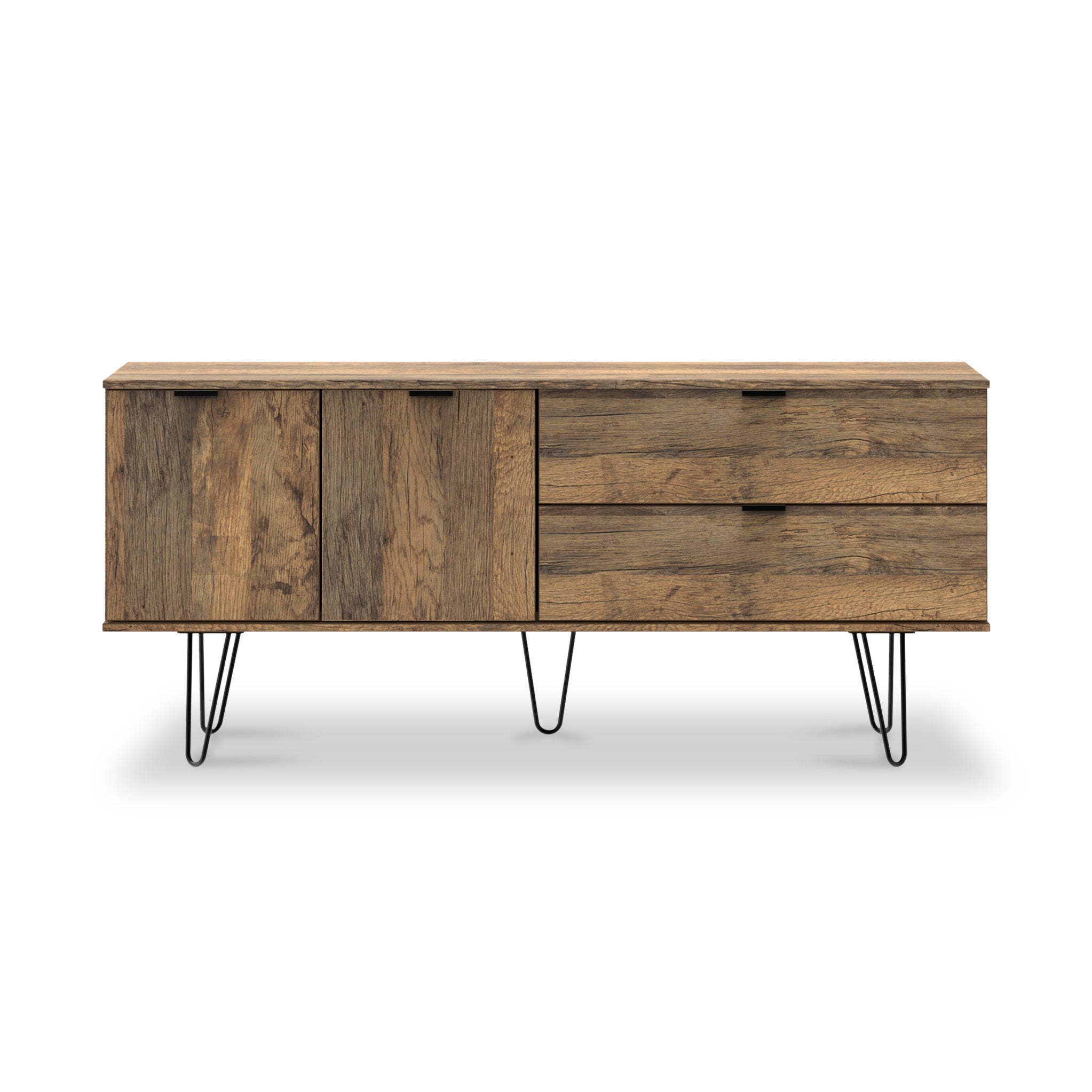 Buffet large Moreno en chêne rustique, 2 tiroirs et 2 portes