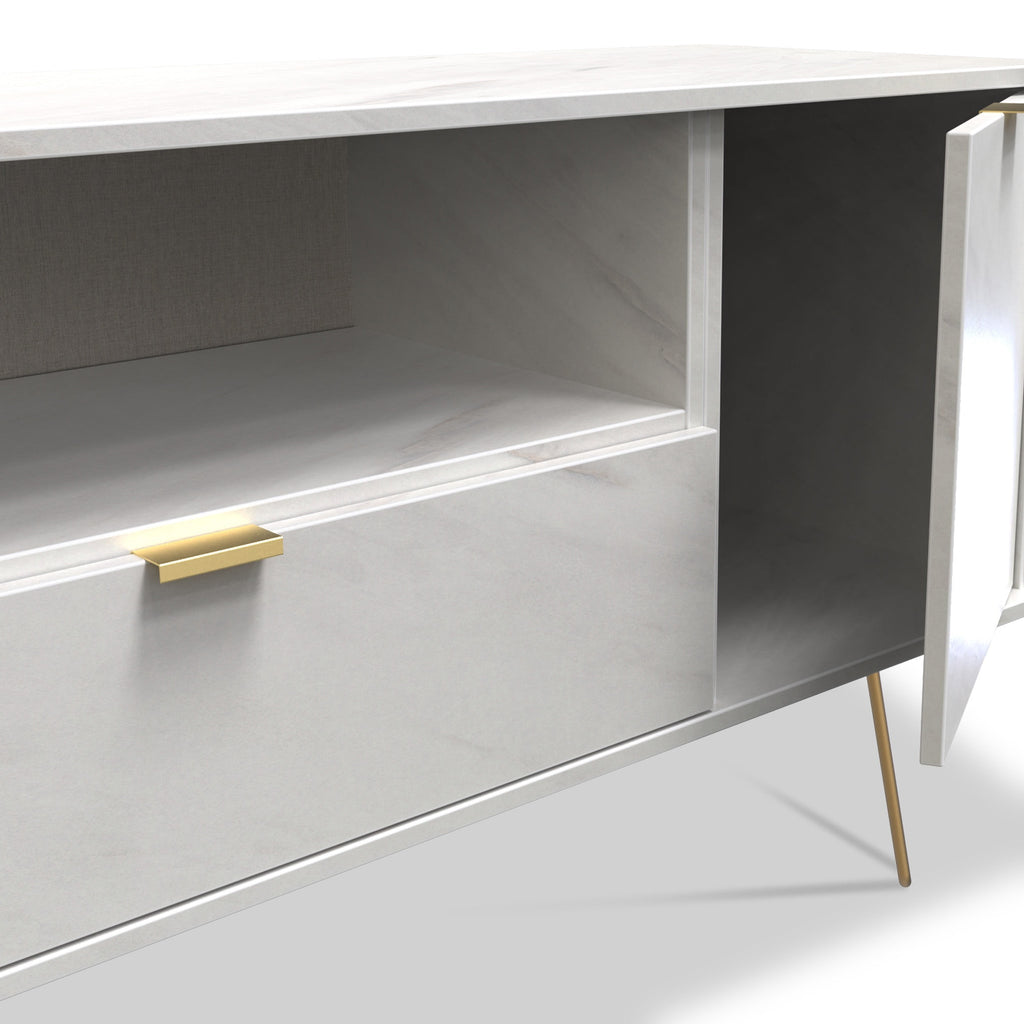 Meuble TV large Moreno Marble à 2 portes et 1 tiroir