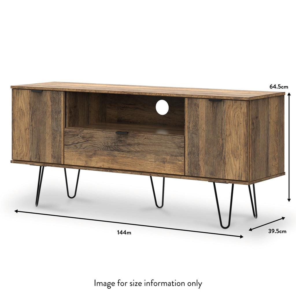 Meuble TV large Moreno en chêne rustique, 2 portes et 1 tiroir