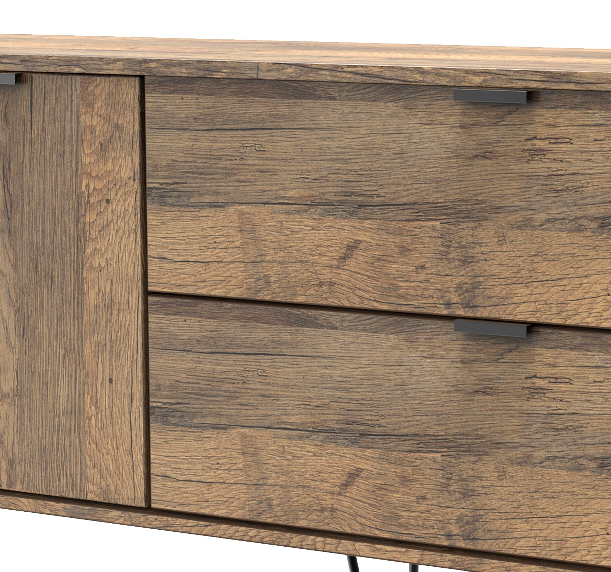 Buffet large Moreno en chêne rustique, 2 tiroirs et 2 portes