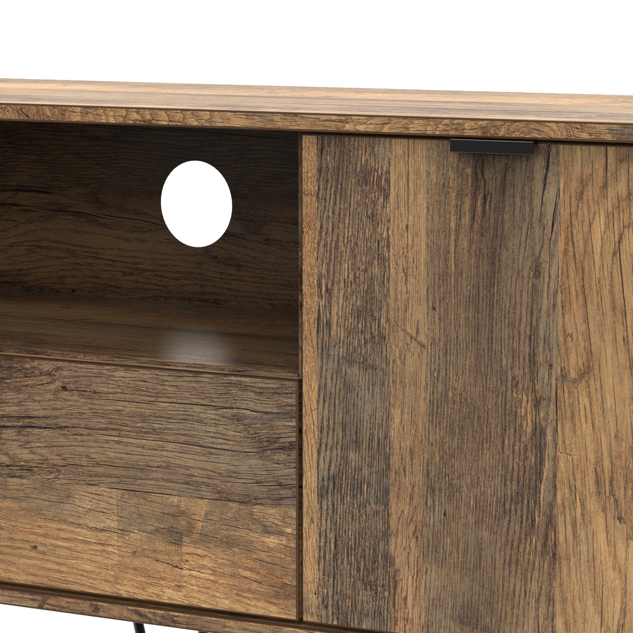 Meuble TV large Moreno en chêne rustique, 2 portes et 1 tiroir