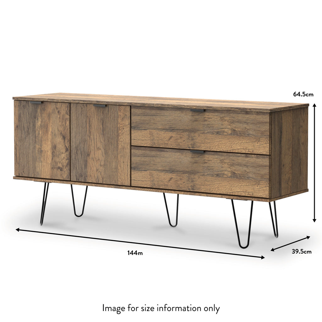 Buffet large Moreno en chêne rustique, 2 tiroirs et 2 portes