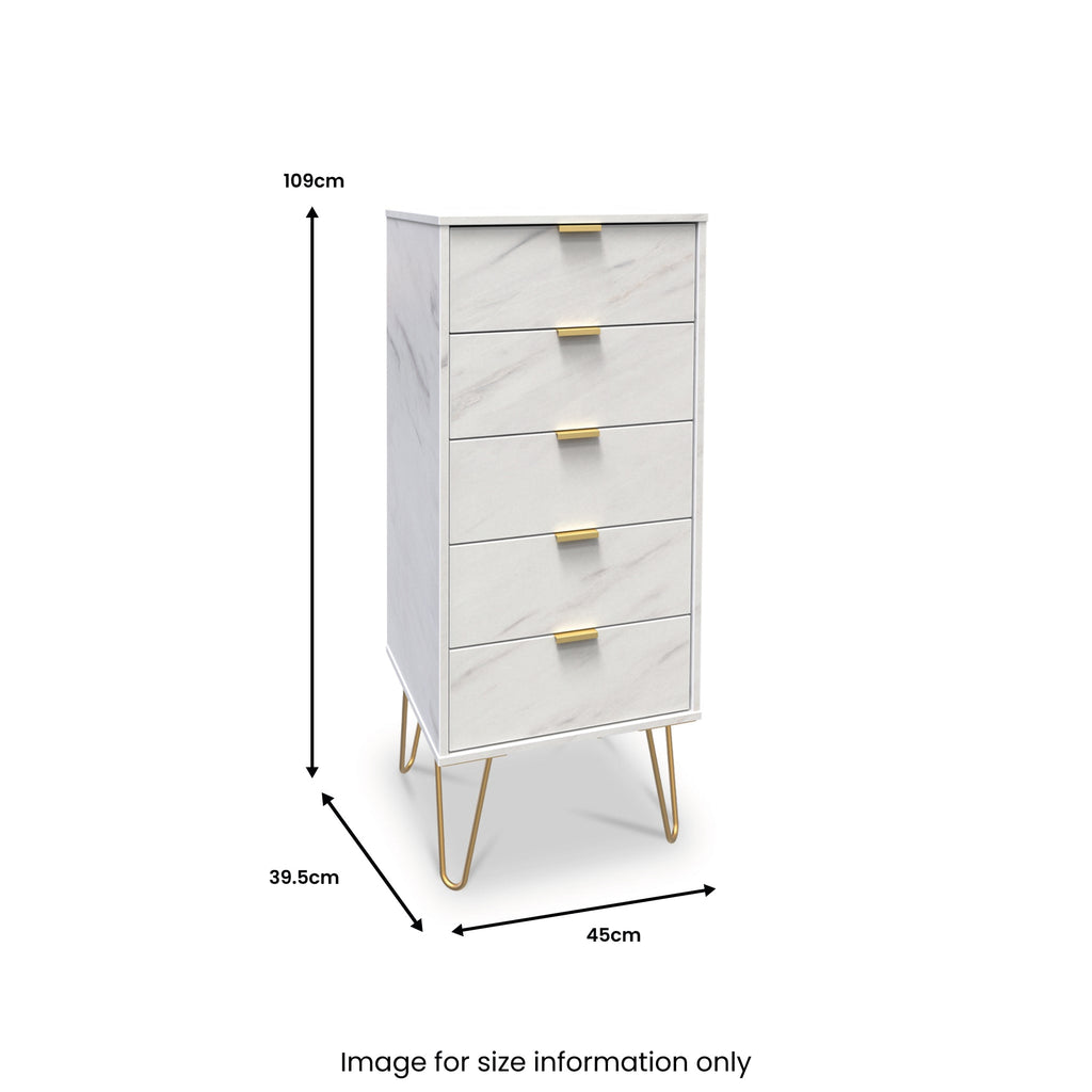 Commode haute à 5 tiroirs effet marbre Moreno