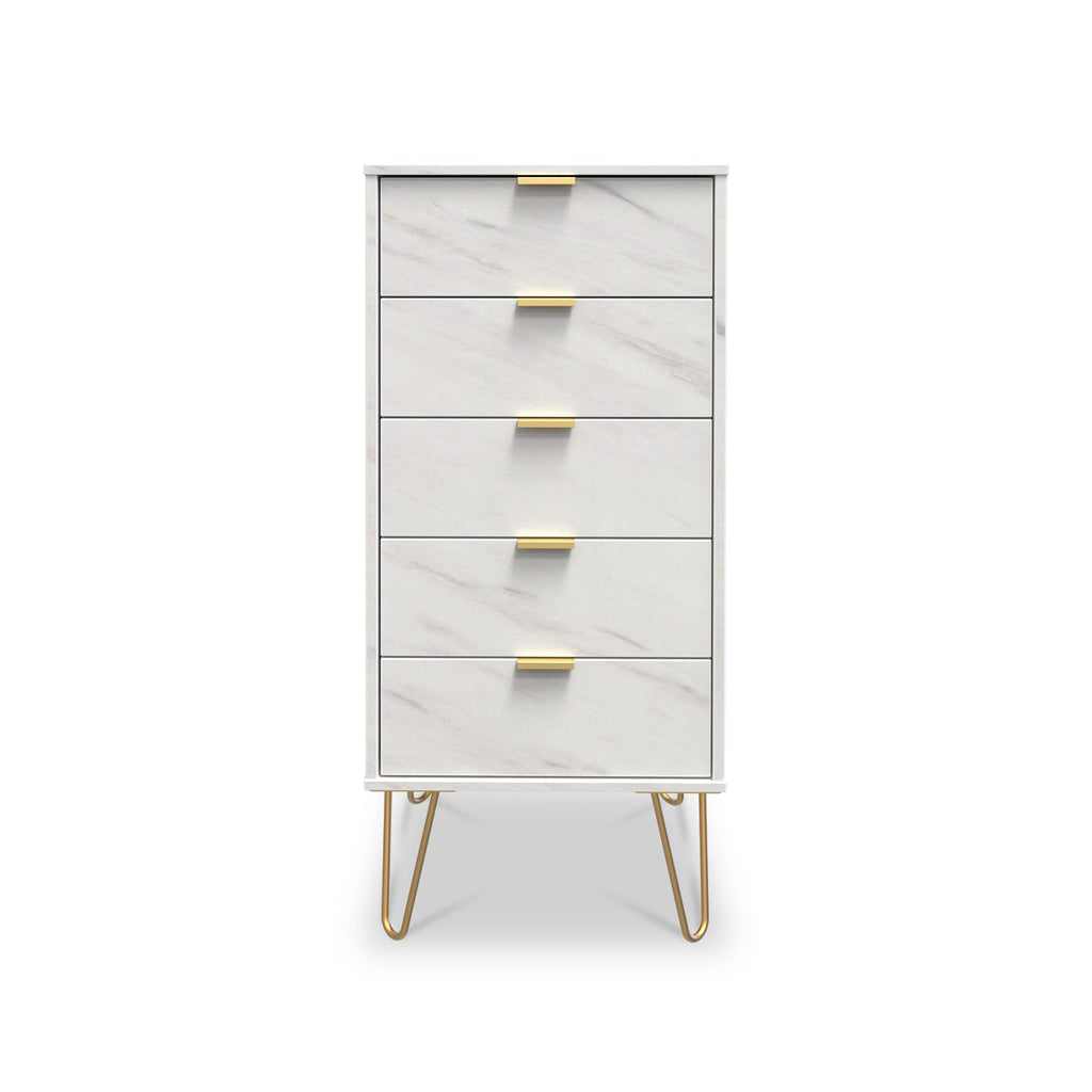 Commode haute à 5 tiroirs effet marbre Moreno