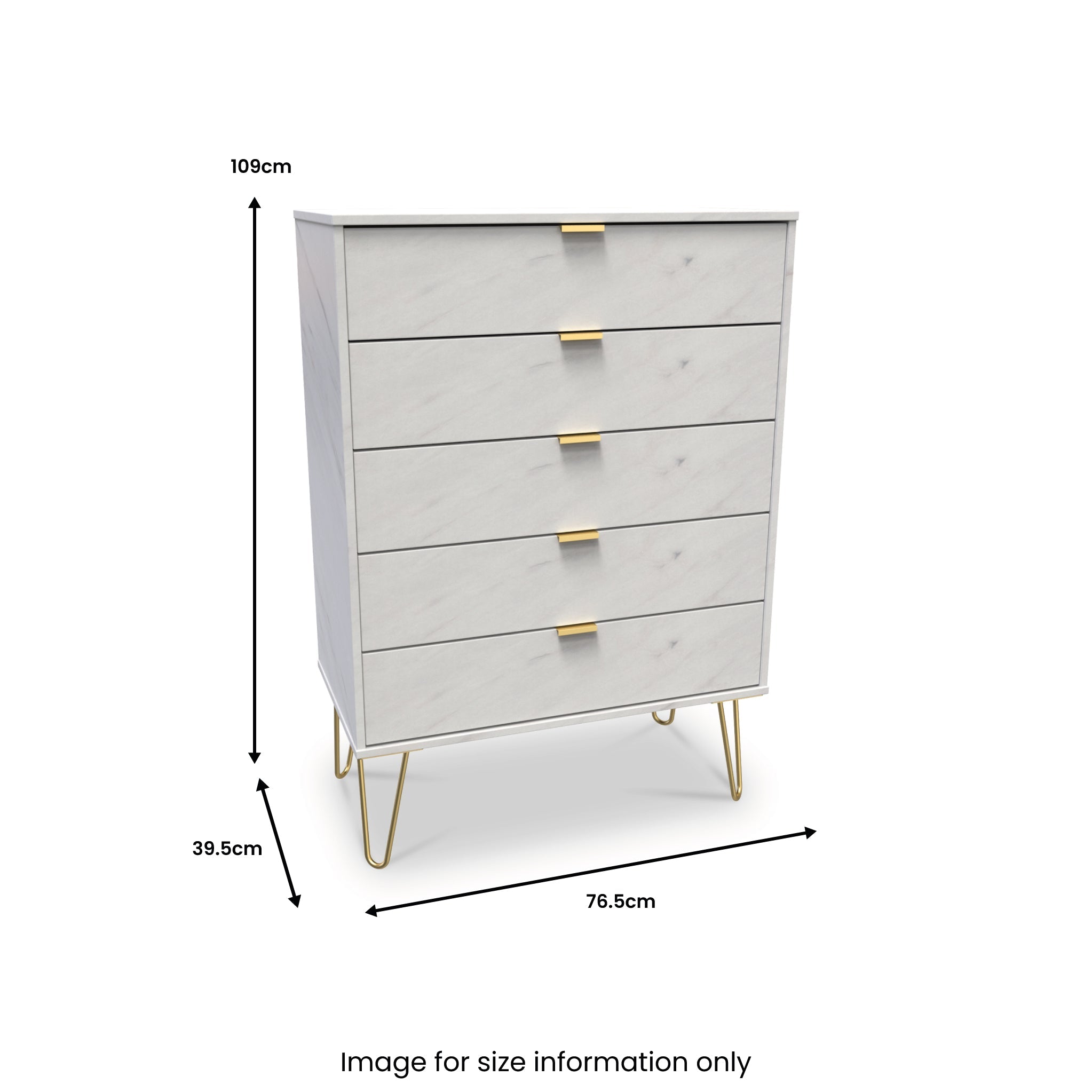 Commode à 5 tiroirs effet marbre Moreno
