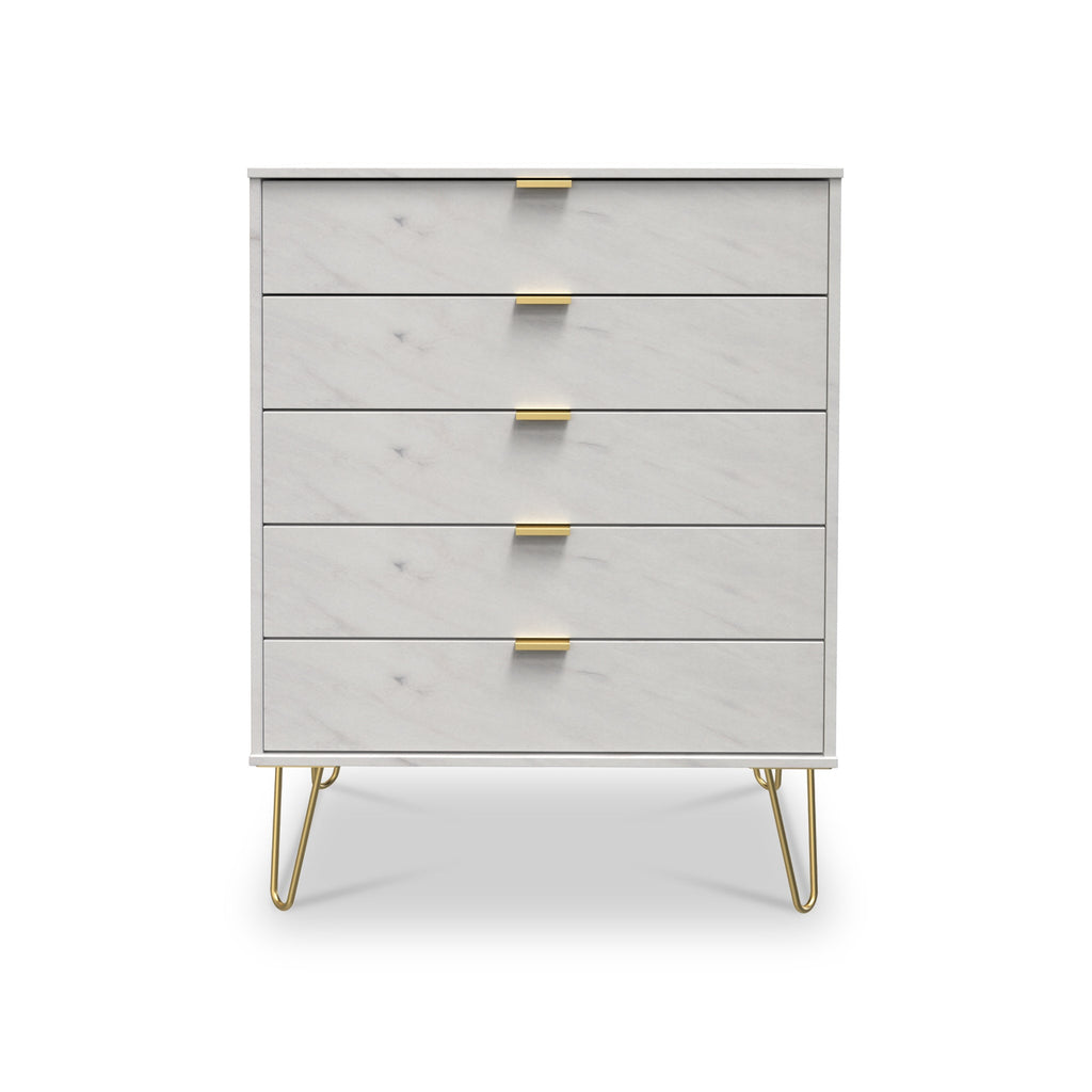 Commode à 5 tiroirs effet marbre Moreno