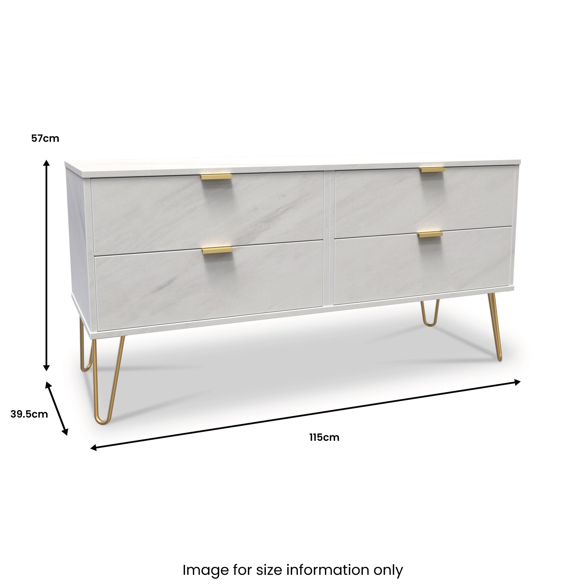 Meuble de rangement bas en marbre Moreno à 4 tiroirs