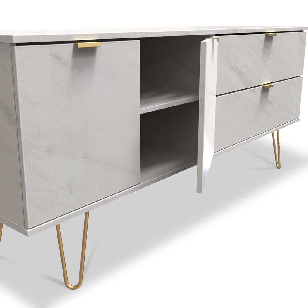 Buffet large Moreno effet marbre, 2 tiroirs et 2 portes