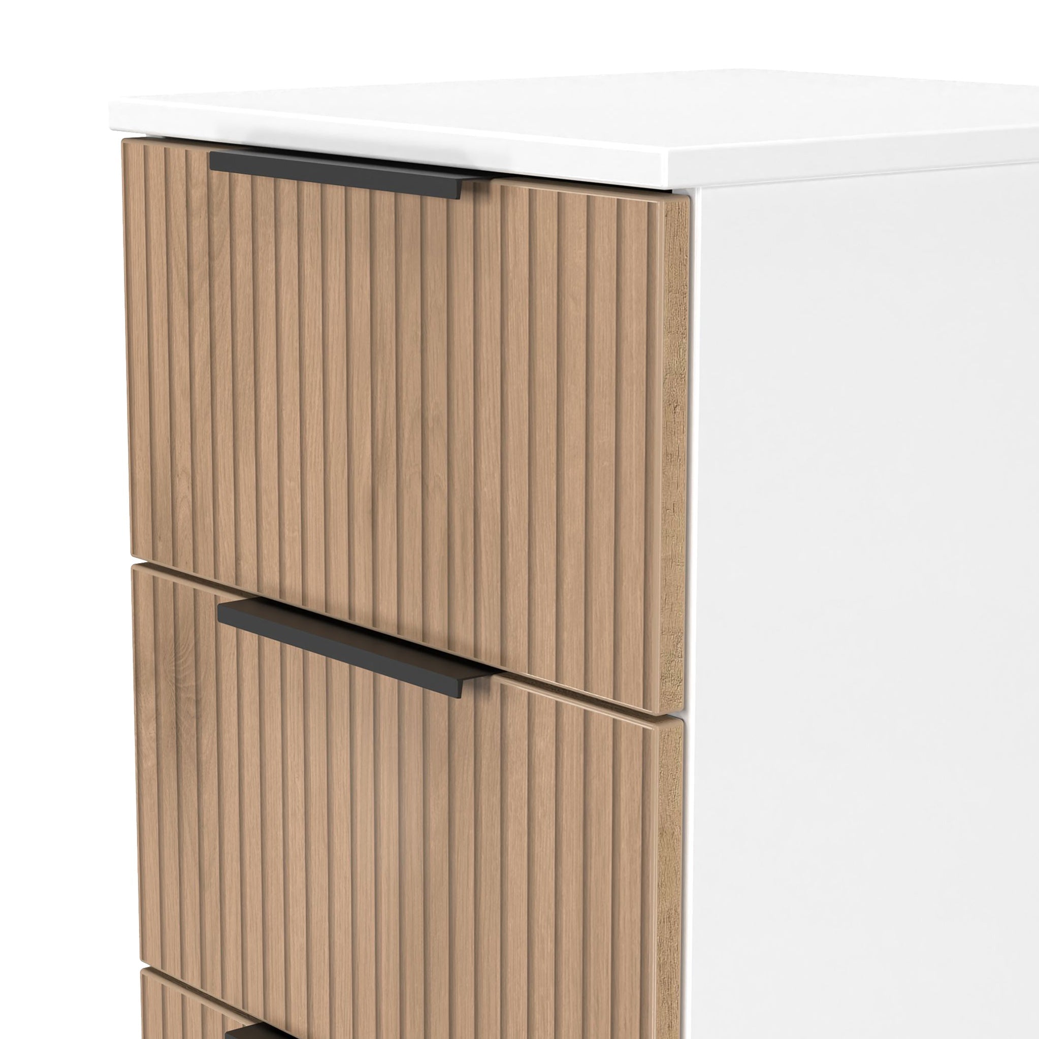 Commode haute mince à 5 tiroirs effet lattes Jago