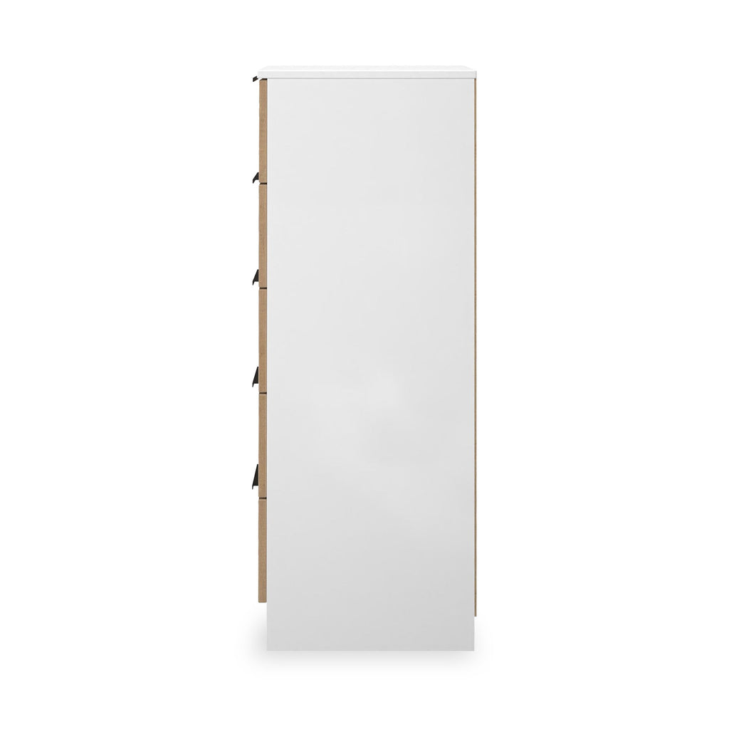 Commode haute mince à 5 tiroirs effet lattes Jago