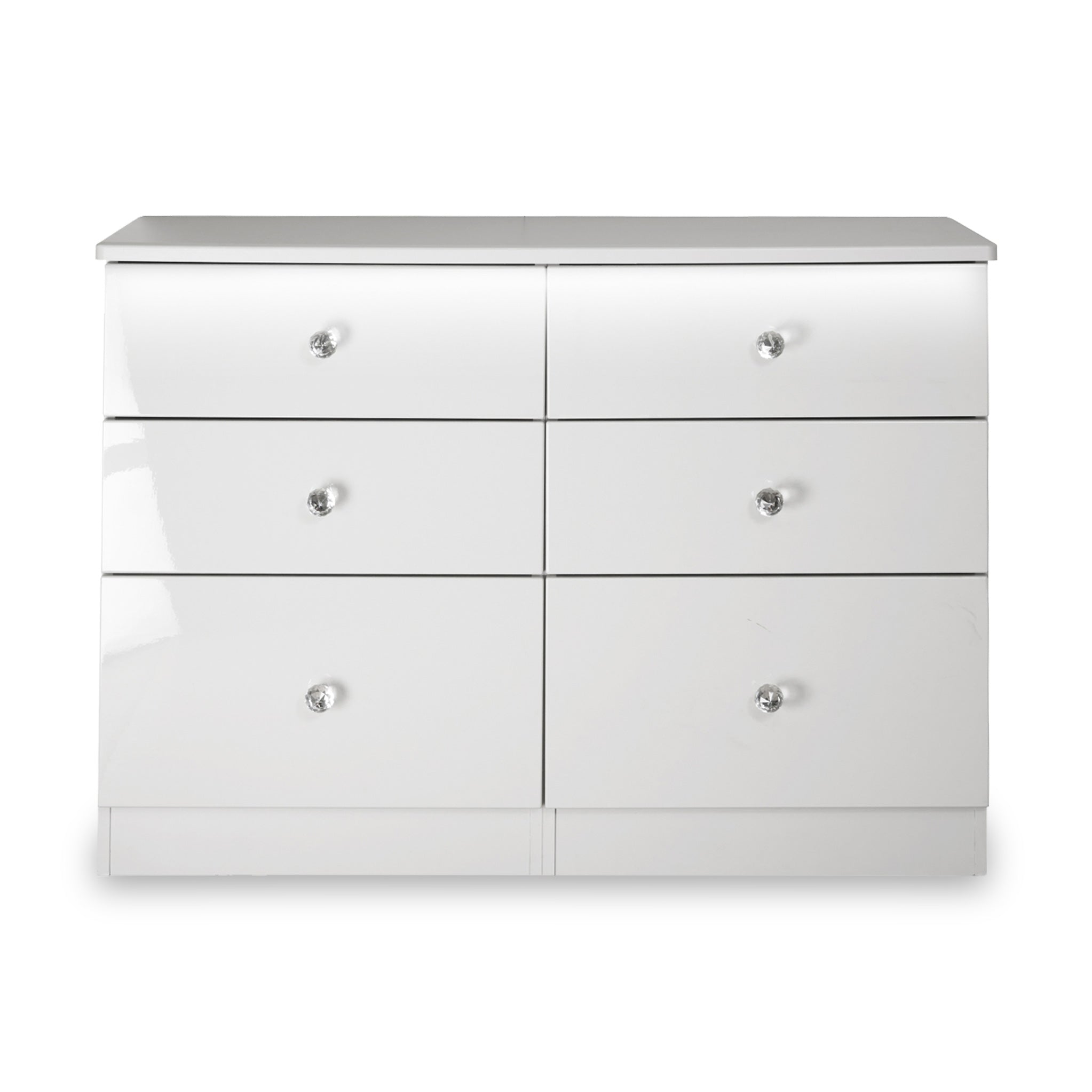 Commode large Aria blanche brillante avec éclairage LED, 6 tiroirs