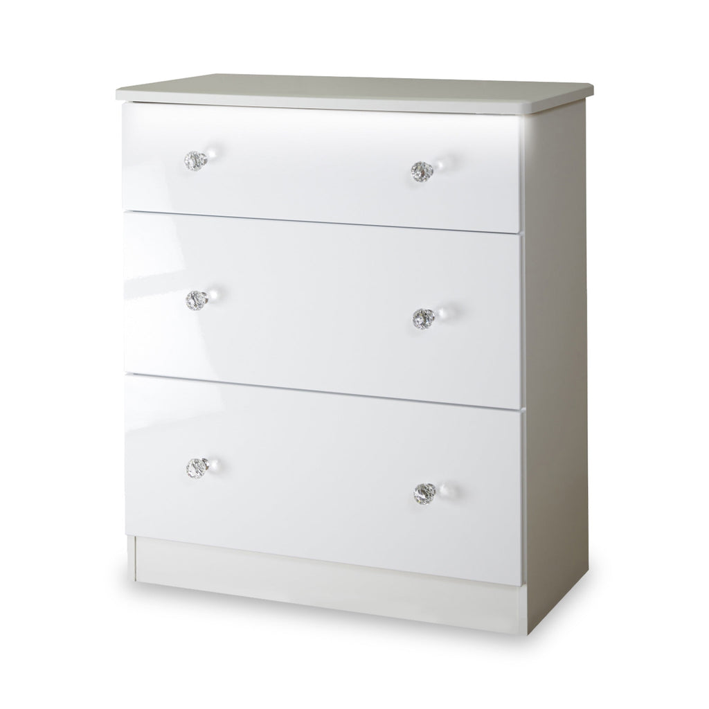 Commode profonde Aria blanche brillante avec éclairage LED, 3 tiroirs