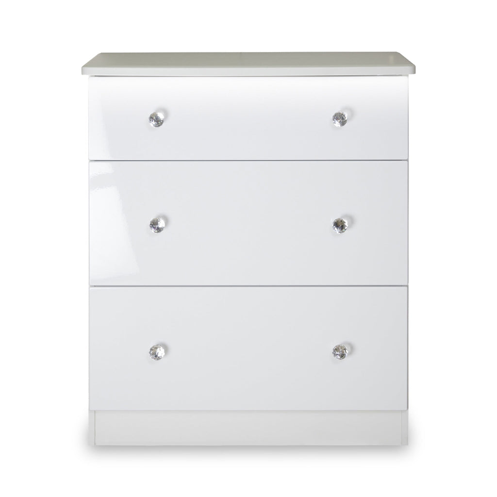 Commode profonde Aria blanche brillante avec éclairage LED, 3 tiroirs