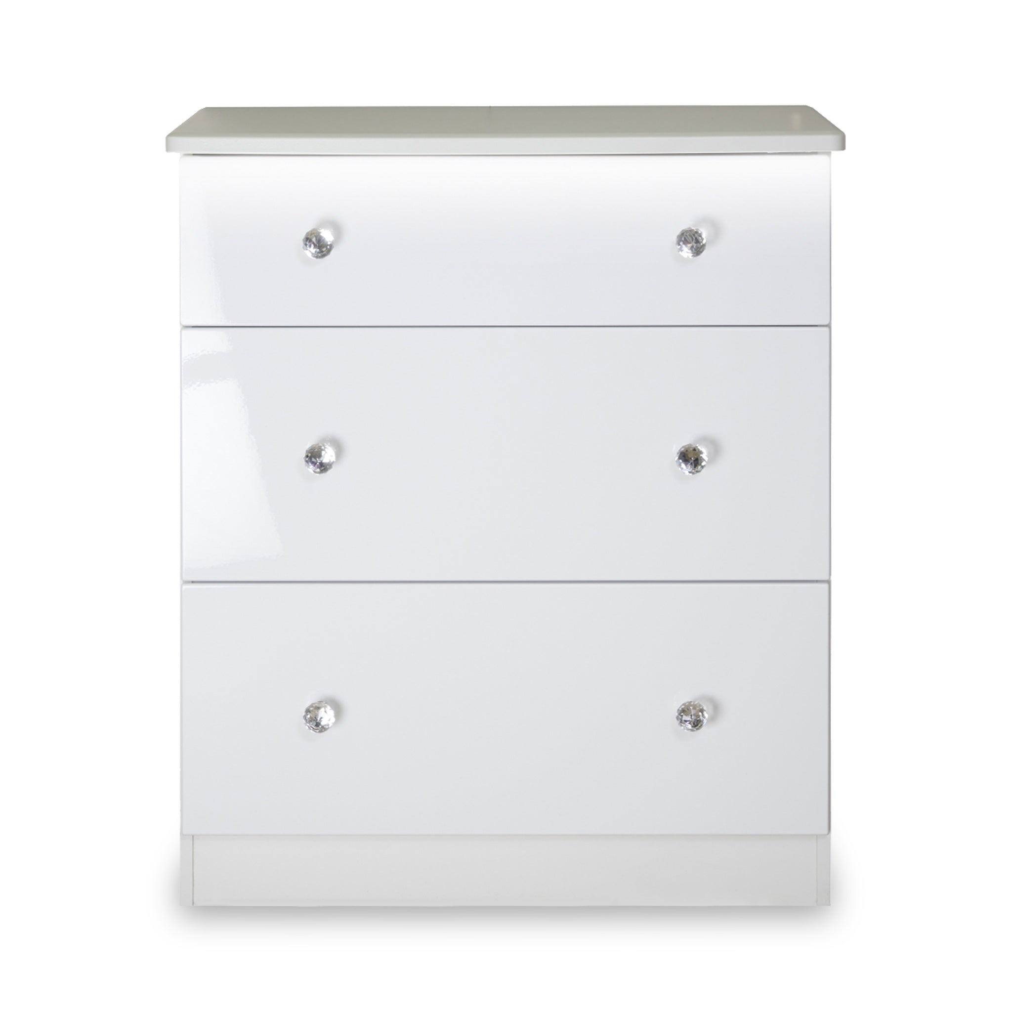 Commode profonde Aria blanche brillante avec éclairage LED, 3 tiroirs