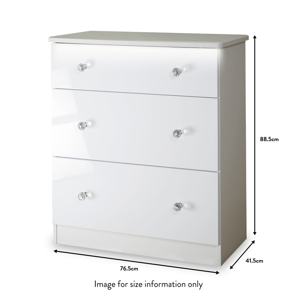 Commode profonde Aria blanche brillante avec éclairage LED, 3 tiroirs